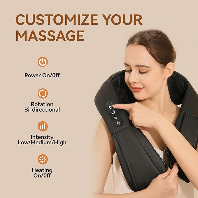 XBT 【Cordless】 Neck and Shoulder Massager with Heat, Rechargeable Shiatsu Deep Tissue Scarf Like Massager for Back Pain Relief,Perfect Relaxing Gifts for Women Men Dad Mom Wife Husband