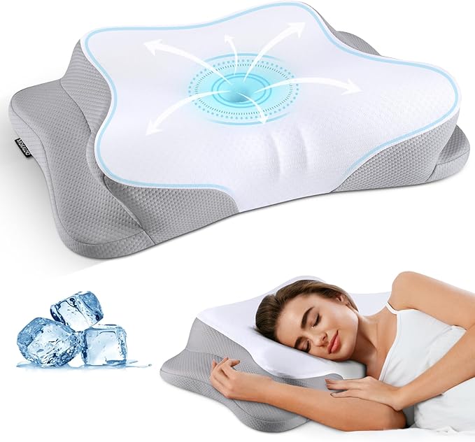 Cervical Neck Pillow for Pain Relief - Cooling Ergonomic Neck Support Pillow for Sleeping, Orthopedic Contour Memory Foam Pillows for Side, Back & Stomach Sleepers with Pillowcase (White)