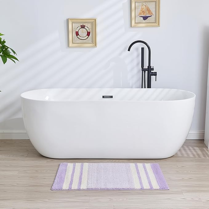 CozeCube Bath mats for Bathroom Non Slip, Fluffy Absorbent Microfiber Bath mat Washable, Aesthetic Bathroom Rugs, Cute Purple Striped Bath mat, Lavender, 32" x 20"