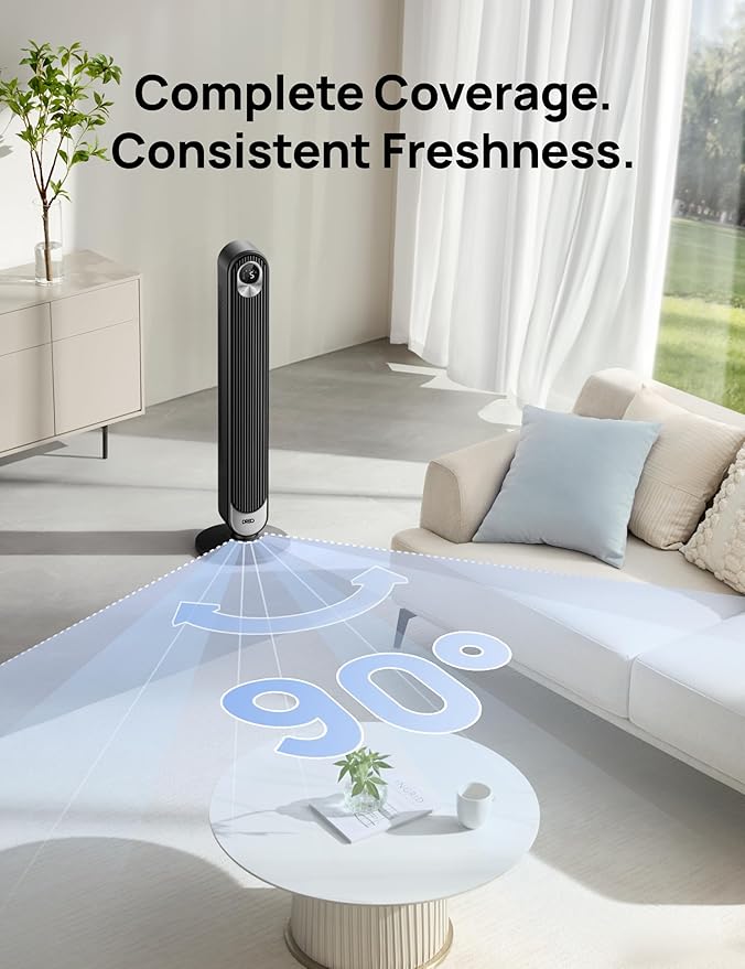 Dreo Smart Tower Fan WiFi Voice Control, Works with Alexa/Google, Cruiser Pro T1S Floor Standing Bladeless Oscillating Fan with Remote, 6 Speeds, 4 Modes, 12H Timer, for Indoor Bedroom Home Office