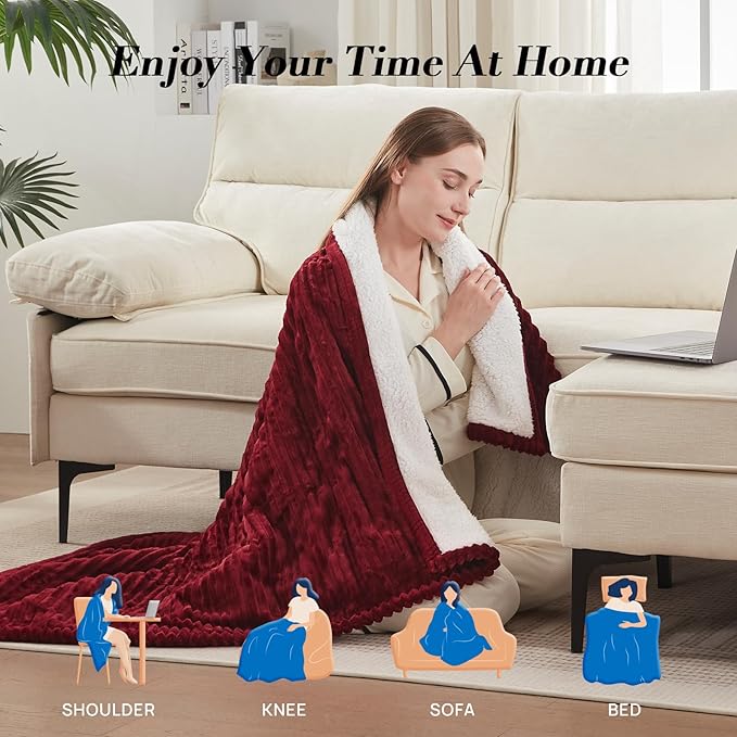 Westinghouse Heated Throw Blanket, Soft Flannel Sherpa Electric Blanket with 6 Heating Levels & 2-10 Hours Auto Shut Off, Fast Heating & ETL Certification, 50x60 Inch, Red
