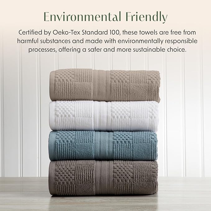Springtree Home 100% Cotton Bathroom Towel Set | 6 Piece Set - Brown Bath Towels | Geometric Textured Design | Absorbent & Quick-Dry | Oeko-TEX® Standard 100 Cotton | Myla Collection - Cobblestone
