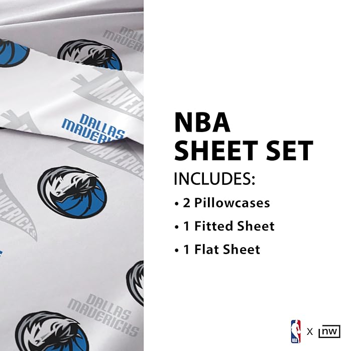 Northwest Officially Licensed Dallas Mavericks NBA Queen Size Sheet Set – Soft Team Logo Bedding for Dorms, Bedrooms, Fan Caves & Game Day Style
