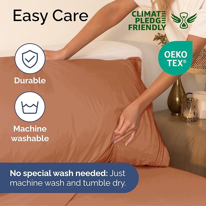 Queen Size 4 Piece Sheet Set - Extra Soft, Breathable & Cooling Sheets - Hotel Luxury Durable Bed Sheets for Women & Men - Deep Pockets, Easy-Fit & Wrinkle-Free Sheets - Warm Peach Oeko-Tex Bed Sheets