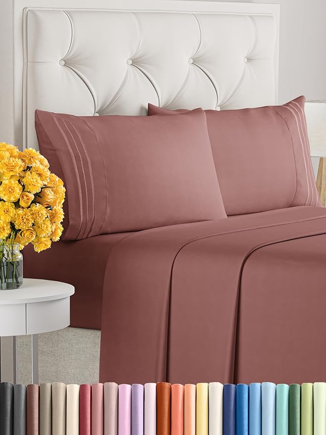 Queen Size 4 Piece Sheet Set - Extra Soft, Breathable And Cooling Sheets - Hotel Luxury Durable Bed Sheets for Women & Men - Deep Pockets, Easy-Fit & Wrinkle-Free Sheets - Clay Oeko-Tex Bed Sheet Set