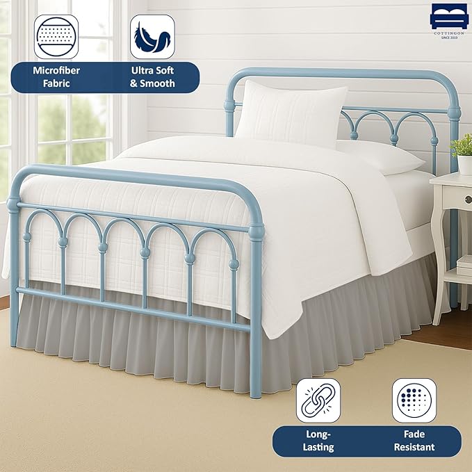 Cottingon Bed Skirt Queen 18" Drop with Split Corners, 100% Microfiber Soft and Stylish, Dust Ruffle with Platform, Light Grey