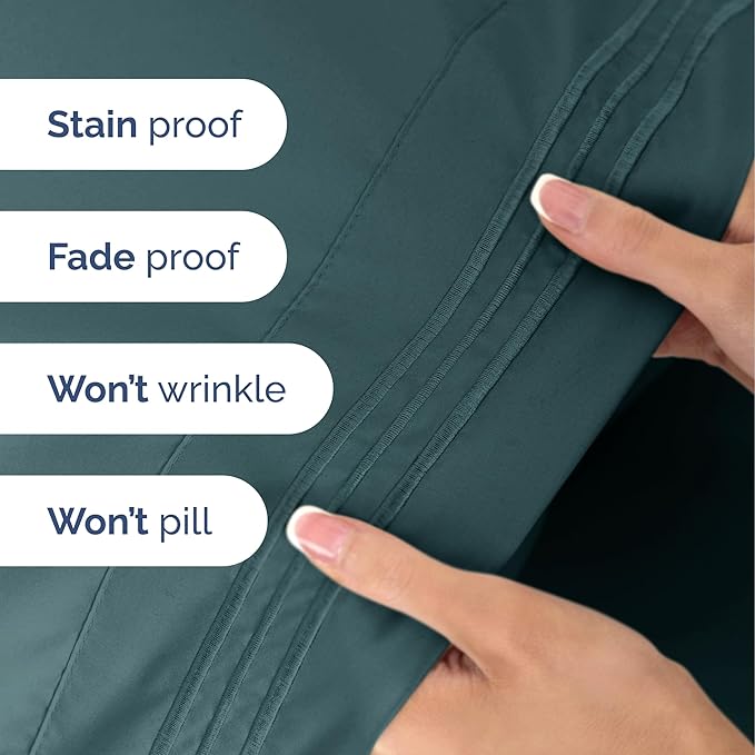 Twin Size 3 Piece Sheet Set - Extra Soft, Breathable & Cooling Sheets - Hotel Luxury Durable Bed Sheets for Women & Men - Deep Pockets, Easy-Fit & Wrinkle-Free Sheets - Deep Teal Oeko-Tex Bed Sheets