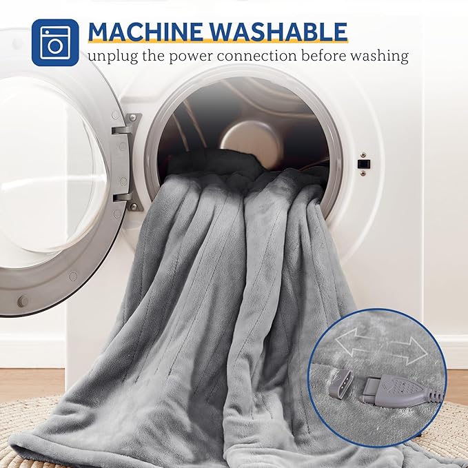 Sealy Electric Blanket King, Flannel Heated Blanket King Size with 10 Heating Levels & 1-12 Hours Auto Shut Off, Machine Washable, Light Grey, 100 x 90 Inch