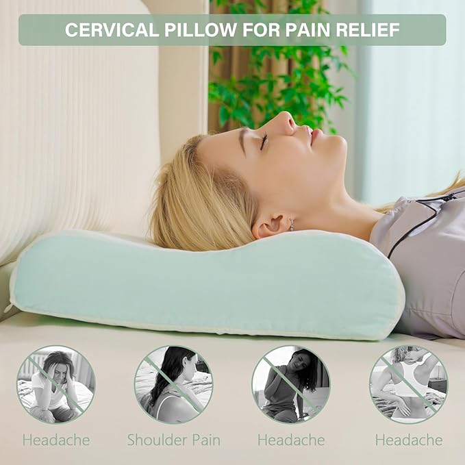 Cervical Neck Pillow for Neck Pain Relief, Contour Memory Foam Pillows, Cooling Ergonomic Pillows for Sleeping Side, Back & Stomach Sleepers, Breathable Bed Pillows Neck Support, Medium Soft