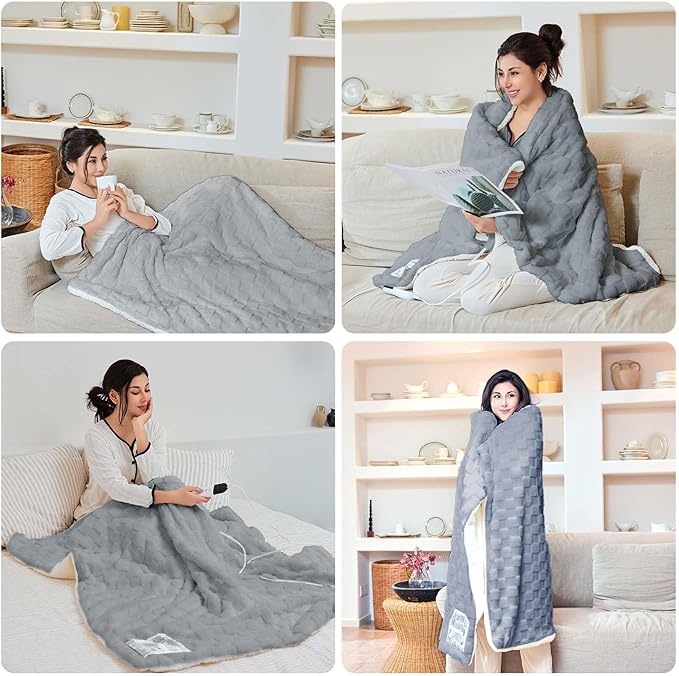Electric Blanket, 84" x 90" Heated Blanket with 6 Heat Levels & 10 Hours Auto Off, Soft Checked Flannel Fast Heating Blanket with ETL & FCC Certification, Gray