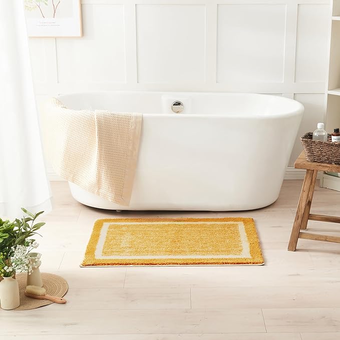 CozeCube Bath mats for Bathroom Non Slip, Fluffy Absorbent Microfiber Bath mat Washable, Aesthetic Bathroom Rugs, Long Harvest Gold Bath mat, Harvest Gold, 47" x 24"