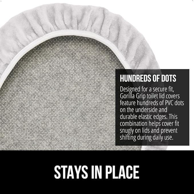 GORILLA GRIP Thick Memory Foam Bathroom Toilet Lid Seat Cover, Soft Velvet Topside, Machine Wash, Plush Cushioned Covers Fits Most Size Lids, Decorative Bath Room Accessories, 19.5x18.5, Light Gray