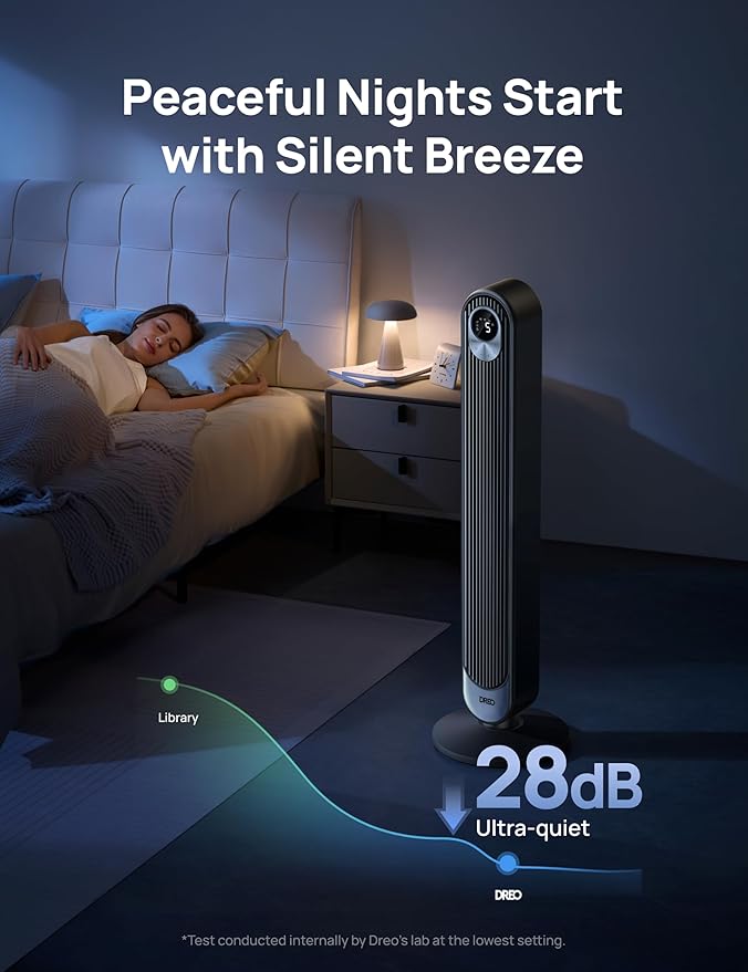 Dreo Smart Tower Fan WiFi Voice Control, Works with Alexa/Google, Cruiser Pro T1S Floor Standing Bladeless Oscillating Fan with Remote, 6 Speeds, 4 Modes, 12H Timer, for Indoor Bedroom Home Office