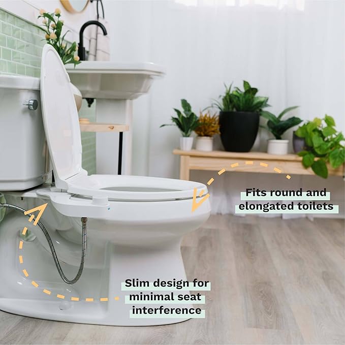 Omigo Element Bidet Attachment Non-Electric Thin Modern Design, Dedicated Rear and Front Self-Cleaning Nozzles with Pressure Control Dial (Ambient Temp, Copper)