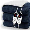 Heated Blanket Electric Blanket Queen Waffle,84x90 Inches Sherpa Fleece Fast Heating Blanket 6 Heating Levels & 10 Hours Auto Off ETL Certification, Navy Queen
