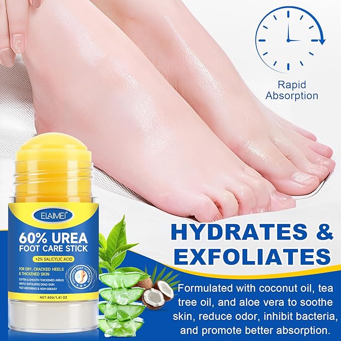60% Urea Cream Stick with Salicylic Acid 2%, Urea Hydrating Foot Cream, Severe Cracked Heel Repair Restoring Balm, Foot Lotion Repairs and Hydrates Dry and Feet and Hand
