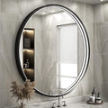 28" Round LED Bathroom Mirror, Dimmable Anti-Fog Vanity Mirror with Touch Control, 6000K Natural Light, Black Metal Frame, Wall Mounted for Makeup Shaving (IP54, 90+ CRI)