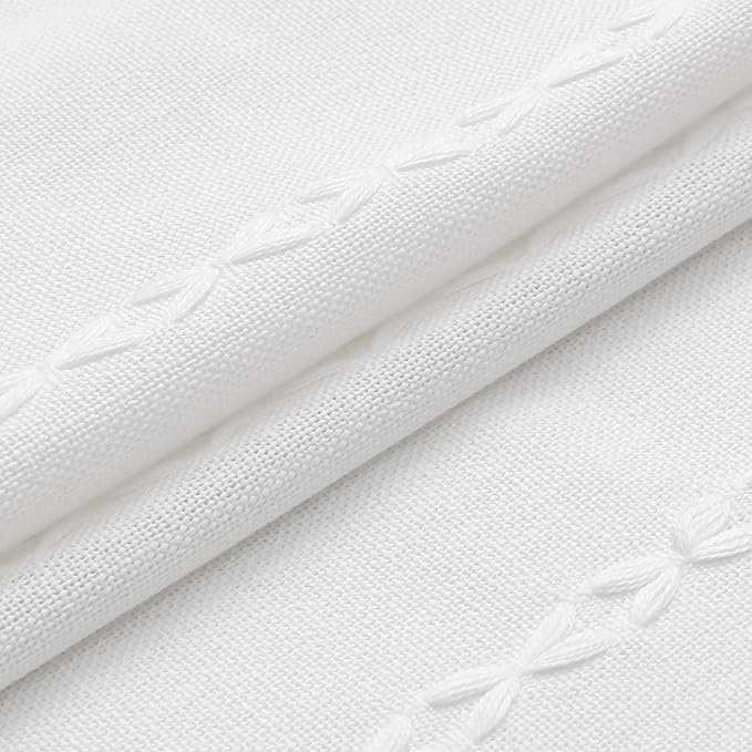 MitoVilla Boho Extra Long Shower Curtain 72 x 96, White Modern Farmhouse 96 inch XL Polyester Linen Texture Tassel Fabric Shower Curtain Set with Hooks for Cottagecore Country Bathroom Decor,White