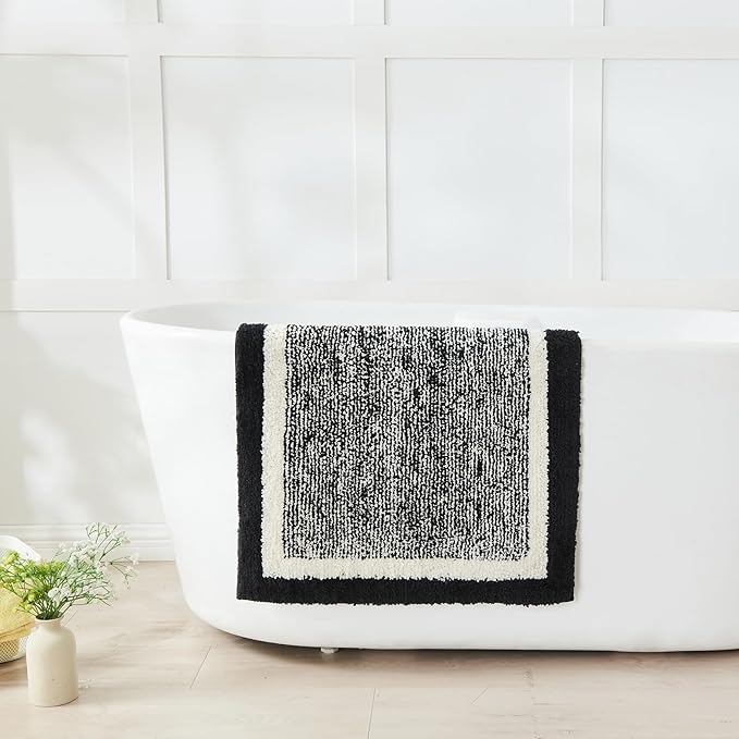 CozeCube Bath mats for Bathroom Non Slip, Fluffy Absorbent Microfiber Bath mat Washable, Aesthetic Bathroom Rugs, Large Jet Black Bath mat, Jet Black, 36" x 24"