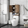 Over The Toilet Storage Cabinet with 2-Door Design Bathroom Organizers and Storage with Anti-Tip Device Over Toilet Organizer with Shelves for Bathroom,Restroom,Laundry Brown