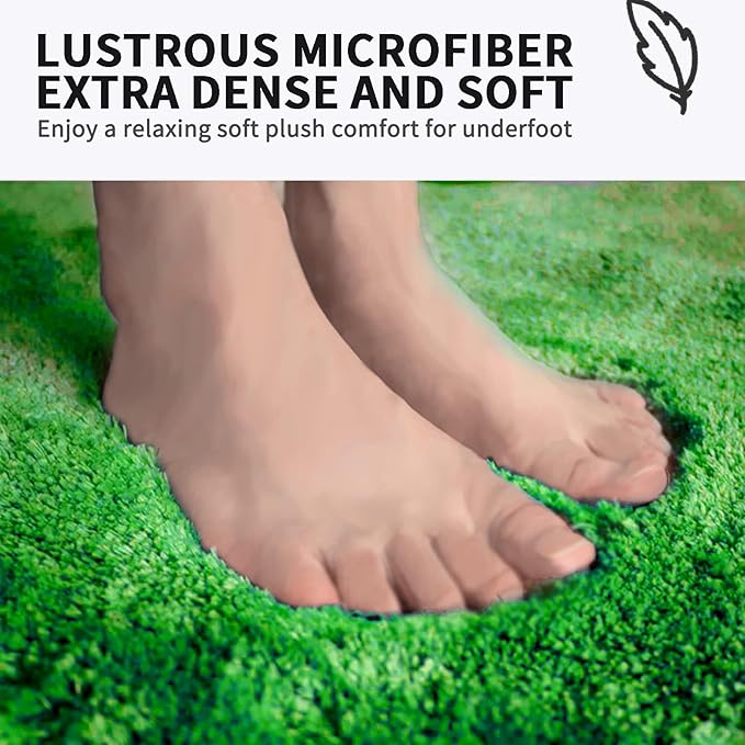 FIFU Bathroom Rugs 20" W x 32" L, Bath Mat for Bathroom, Bedroom, Laundry Room & Kitchen, Non-Slip Rubber Latex Backing, Extra Soft and Absorbent Microfiber Carpet, Machine Washable Rug, Green