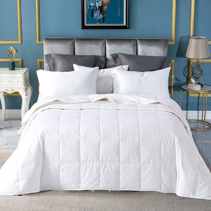 Globon Summer Down ComforterBlanket Queen Size, Extra Lightweight Duvet Insert for Hot Sleepers, Noiseless & Extra Soft,90x90 inches,10 Ounce Fill Weight, White