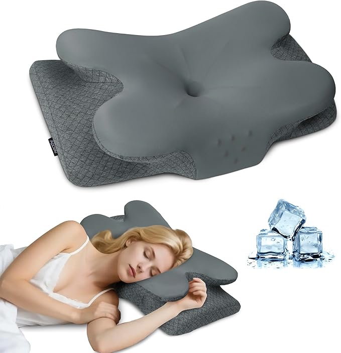 Cervical Neck Pillow for Sleeping,Memory Foam Pillows for Neck Pain Relief,Ergonomic Neck Support Contour Pillow for Side Back Stomach Sleepers,Orthopedic Breathable Pillowcase(Dark Grey)