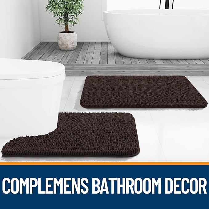 OLANLY Bathroom Rugs 40x32, Extra Soft Absorbent Chenille Bath Rugs, Rubber Backing Quick Dry, Machine Washable Bath Mats for Bathroom Floor, Tub and Shower, Home Decor Accessories, Brown