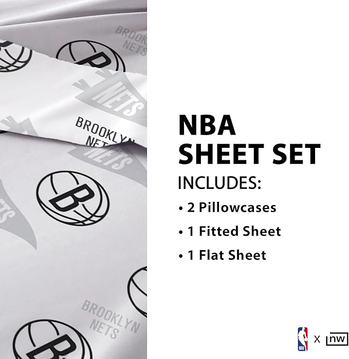 Northwest Officially Licensed Brooklyn Nets NBA Queen Size Sheet Set – Soft Team Logo Bedding for Dorms, Bedrooms, Fan Caves & Game Day Style