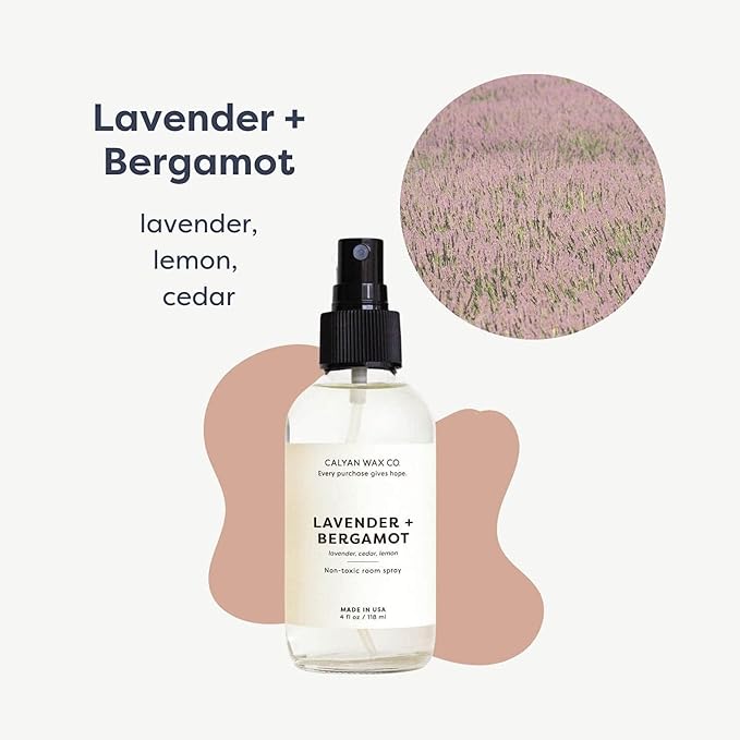 Calyan Wax Co. Lavender & Bergamot Natural Room Spray Infused with Essential Oils, Air Freshener Spray & Aromatic Mist in Non-Aerosal Spray Bottles, 4 Fl Oz Each