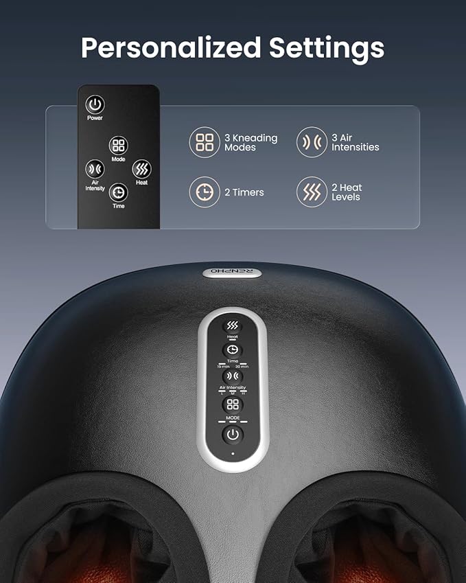 RENPHO Foot Massager Machine with Heat, [2026 Upgraded] FSA Eligible Shiatsu Foot Massager for Plantar Fasciitis, Deep-Kneading, Air Squeezing Feet Massager, Wireless Control, Size 12