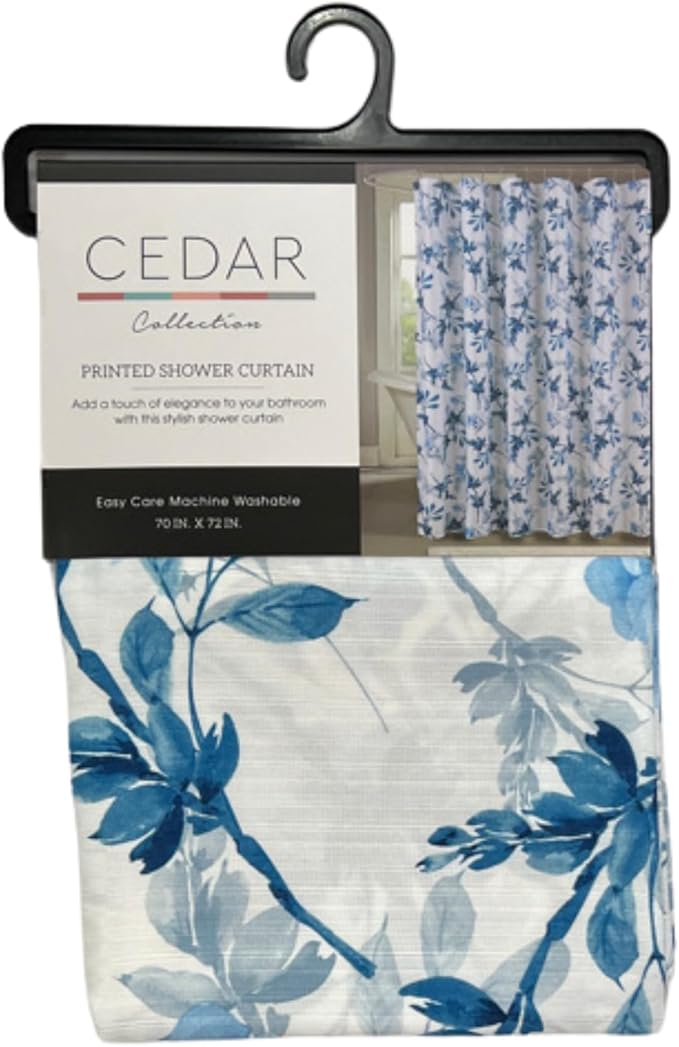 Serafina Home Hotel Quality Fabric Bathroom Shower Curtain: Floral Leaf Damask - Blue, Teal and White (72 x 70 inches)