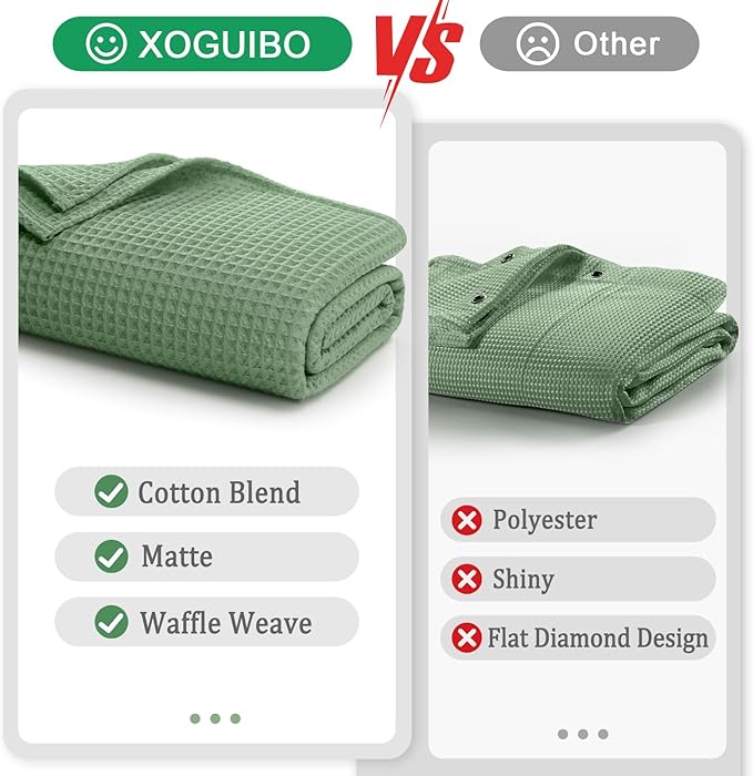 Extra Long Waffle Shower Curtain - Sage Green Cotton Texture Fabric Heavyweight Shower Curtain for Bathroom,72Wx84L