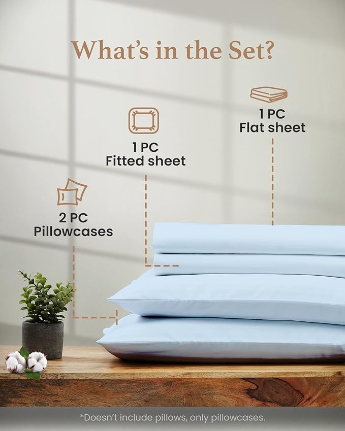 1000 Thread Count Egyptian Cotton Sheets Queen Size, 4 Pc Luxury Sheets Set, Long Staple 100% Cotton Sheets for Queen Size Bed, 16" Deep Pocket Hotel Style Sheets, Sateen Sheets Queen, Light Blue