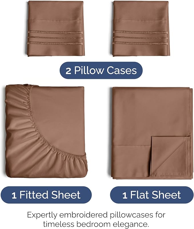 Copper Brown Oeko-Tex Hotel Luxury Durable Bed Sheets - Full Size 4 Piece Sheet Set - Extra Soft, Breathable And Cooling Sheets - Deep Pockets, Easy-Fit & Wrinkle-Free