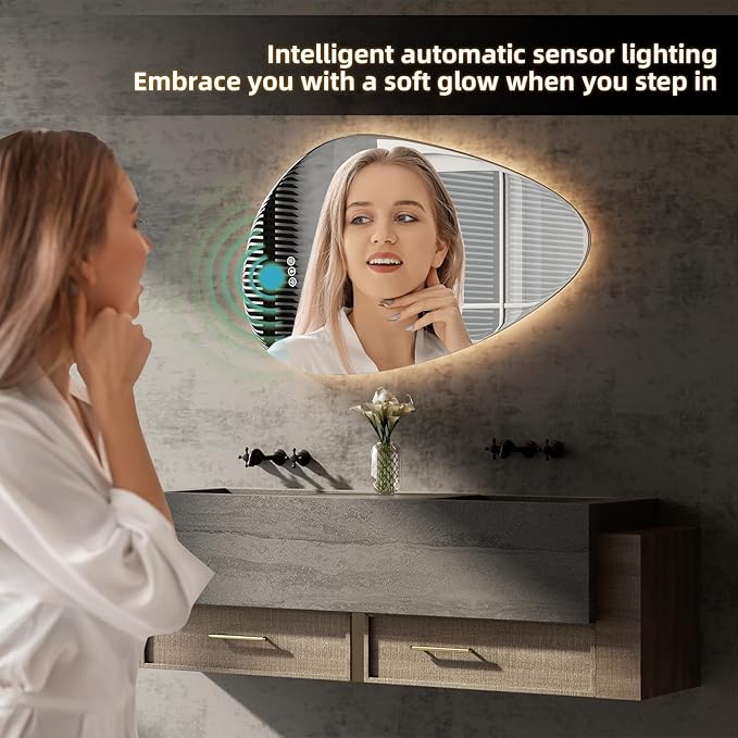 Led Mirror for Bathroom, 30"x 40" Bathroom Vanity Mirror with Lights, Human Body Sensing, Anti-Fog, 3 Colors and Dimmable, Backlit Light Up Bathroom Mirror Wall Mounted.