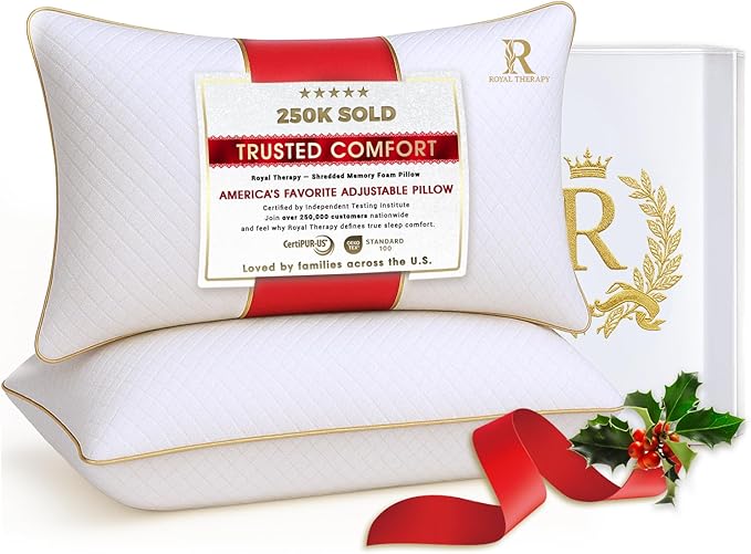 Royal Therapy Pillows Queen Size Set of 2, Shredded Memory Foam Queen, Rayon Derived from Bamboo, Queen Pillows, for Side Sleepers Bed Cooling
