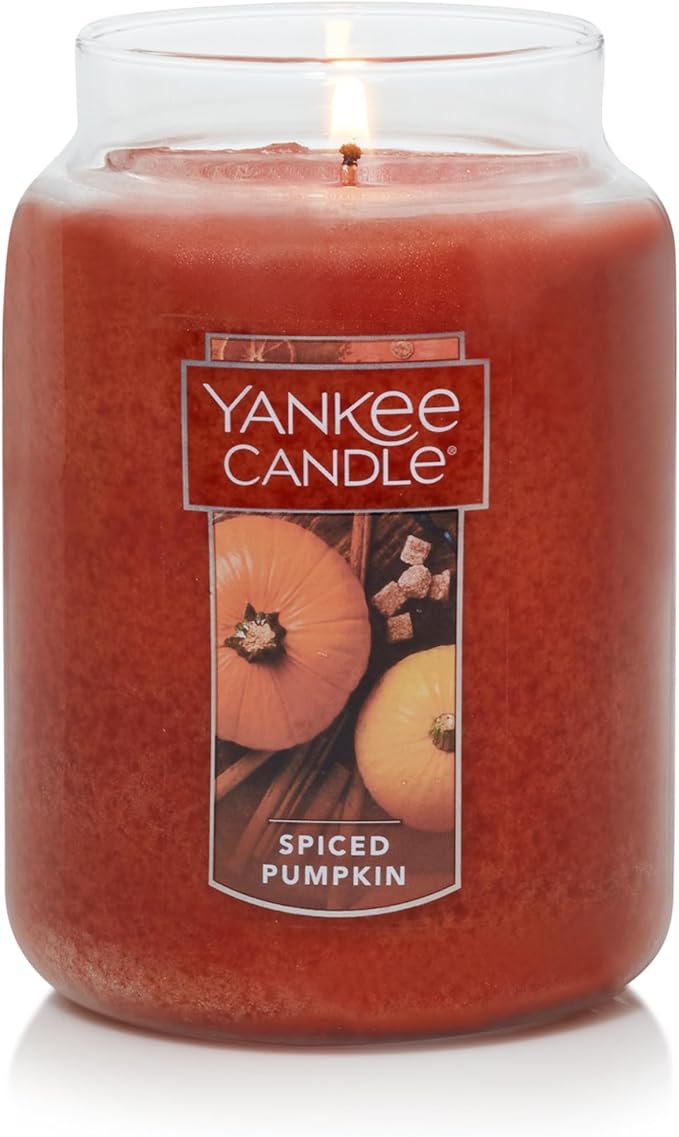 Yankee Candle Spiced Pumpkin Scented, Classic 22oz Large Jar Single Wick, Over 110 Hours of Burn Time, Perfect Accent for Fall Decor & Gifting