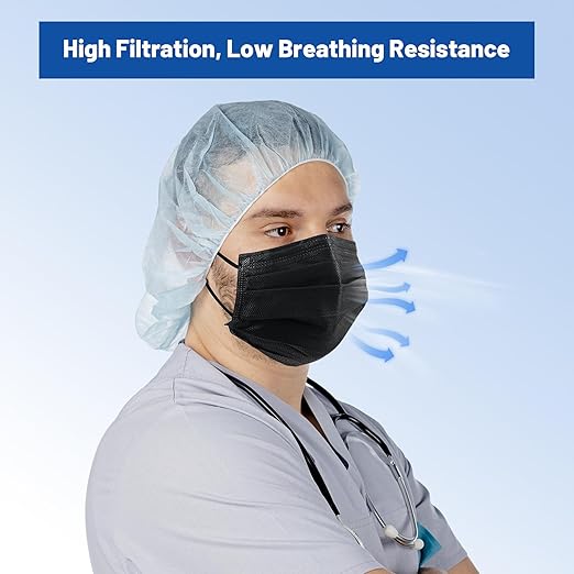 JMU 1000 Pcs Black Disposable Face Masks for Adults, 4-Ply ASTM Level 3 Medical Masks, 20 Box