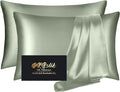 Silk Pillowcase 2 Pack, Mulberry Silk Pillow Cases Queen Size Set of 2, Anti Acne Silk Pillowcase for Hair and Skin, Natural Silk Satin Pillowcases Gifts for Women Men 2 Pack with Zipper, Sage Green