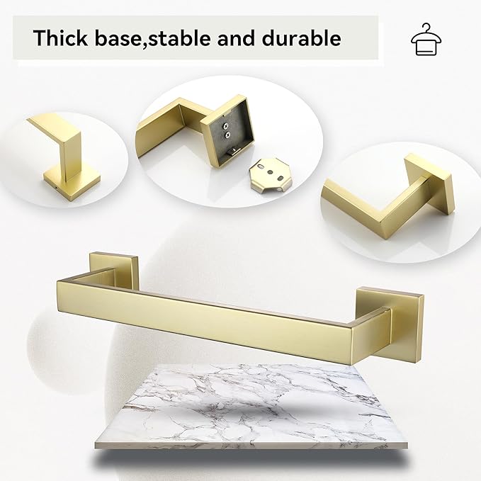 LANC 12-Inche Towel Bars for Bathroom Wall Mounted 30CM Brushed Gold Kitchen Towel Ring Total-14” Stainless Steel Square Towel Rails for Bathroom Hand Towel Holder Towel Hanger, A8804BG-3P1