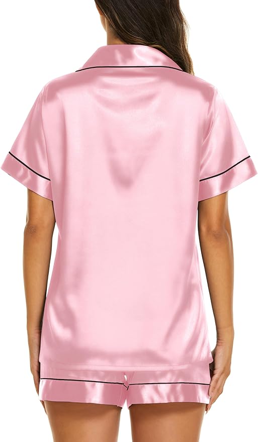 Ekouaer Pajamas for Women Set Silk Satin Pjs Shorts Sleepwear 2 Piece Loungewear S-XXL