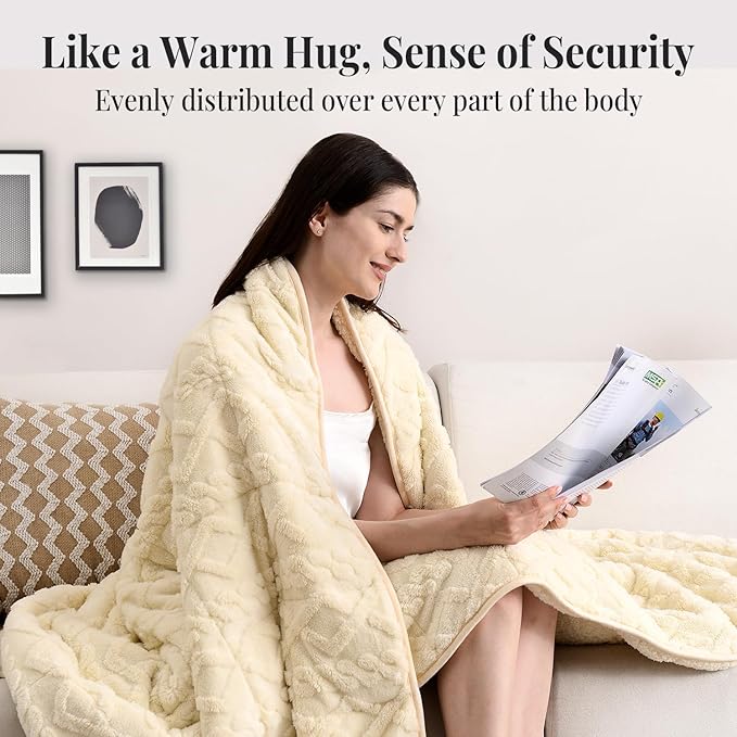 Topblan Weighted Blanket Twin Size 15 Pounds, Soft Weighted Blanket with Doubled-Sized Shaggy Sherpa, Jacquard Knitted Stylish Warm Weighted Blankets Throw for Better Sleep, Beige, 48 x 72 inches