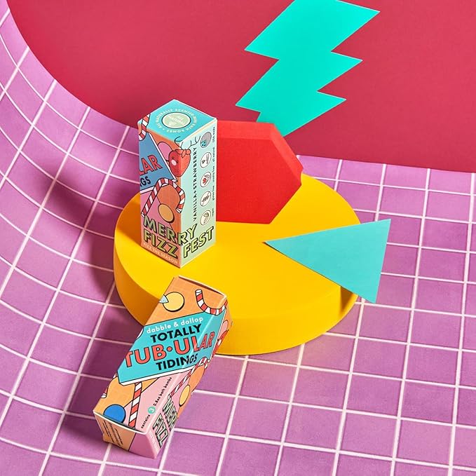 Dabble & Dollop Totally Tub-ular Tidings Merry Fizzfest Mini Bath Bombs Stocking Stuffer - Holiday Gift Set of Three Fizzy Natural Bath Bombs for Kids (Pack of 4)