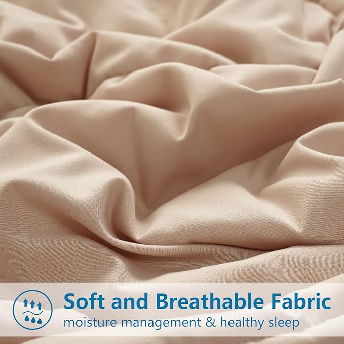 EASELAND Full Size Down Alternative Comforter - Quilted Duvet Insert for All Seasons, Soft Lightweight with Corner Tabs, Summer Winter Warm Bedding, Beige 82×86 Inches
