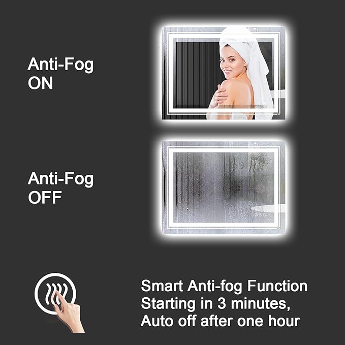 28x60 LED Bathroom Mirror with Front and Backlight, Dimmable Lighted Bathroom Vanity Mirror with Anti-Fog, Memory Function,Tempered Glass(Horizontal/Vertical)