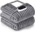 SEALY Heated Blanket Electric Throw, Ribbed Flannel to Sherpa,50"x60" Heating Blanket Throw, 6 Heat Levels & 2-10 Hours Auto-Off Over-Heat Protection, Machine Washable, Light Grey