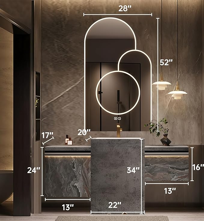 Single Sink Freestanding Bath Vanity, Modern Bath Vanity with LED Smart Mirror, 48IN Solid Wood Floating Bathroom Sink Cabinet with Marble Slate Top and Large Storage Drawer