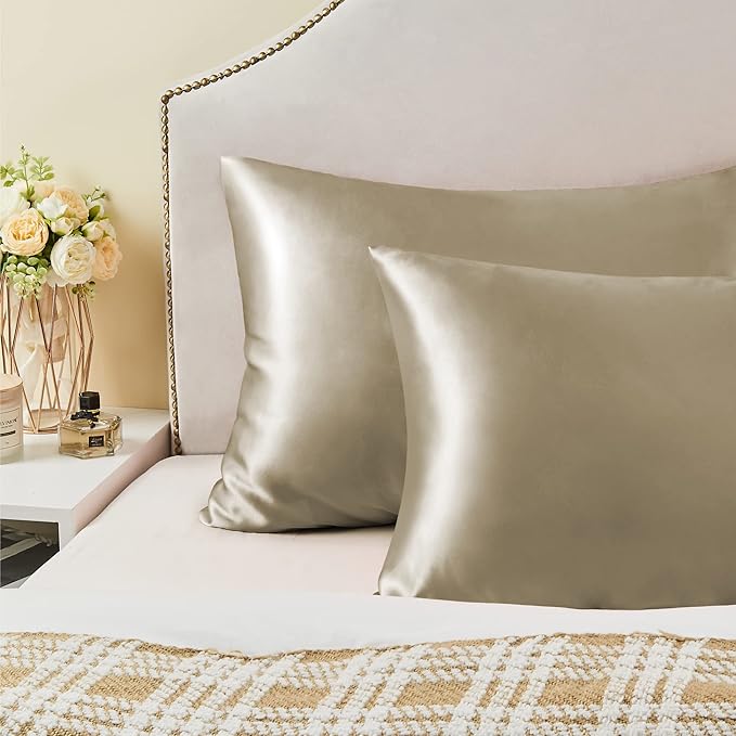 BEDELITE Satin Pillowcase for Hair and Skin, Super Soft and Cooling Similar to Silk Pillow Cases 2 Pack with Envelope Closure, Gift for Women Men(20"x36" King Size, Taupe)