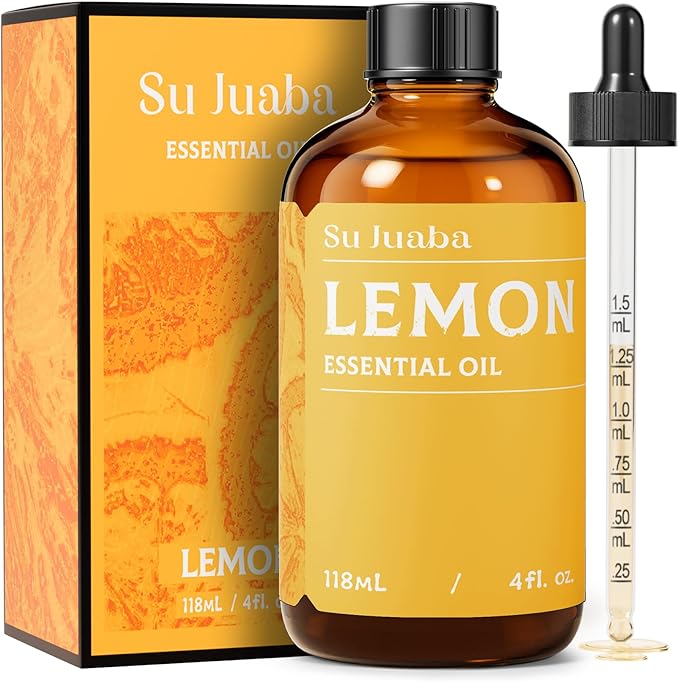 SU JUABA Lemon Essential Oil 4 Fl Oz, 100% Pure Natural for Cleaning, Diffuser, Skin Care, Aromatherapy- 118ML